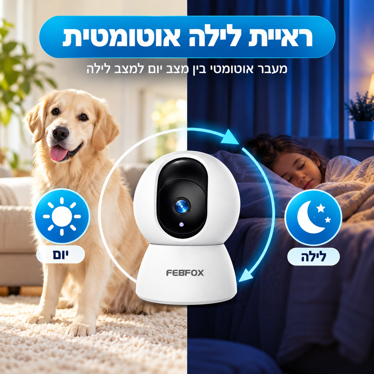 מצלמת אבטחה פנימית לתינוק, לניטור ולשמירה על ביטחון הבית.