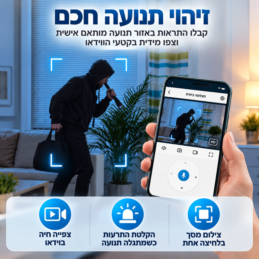 מצלמת אבטחה פנימית לתינוק, לניטור ולשמירה על ביטחון הבית.